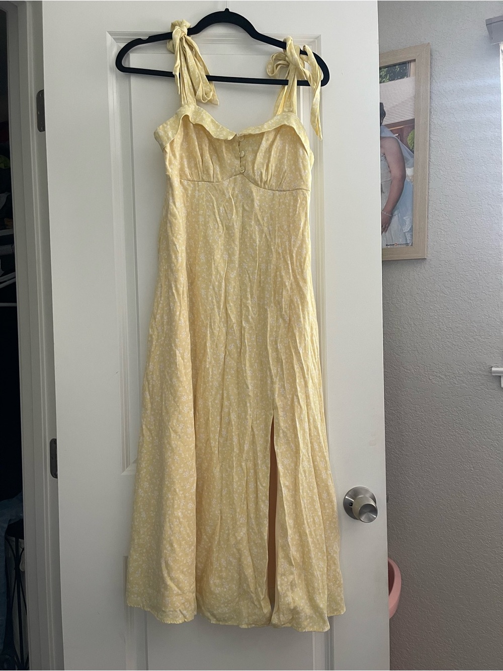 Trixxi Pale Yellow Tie-Shoulder Maxi Dress